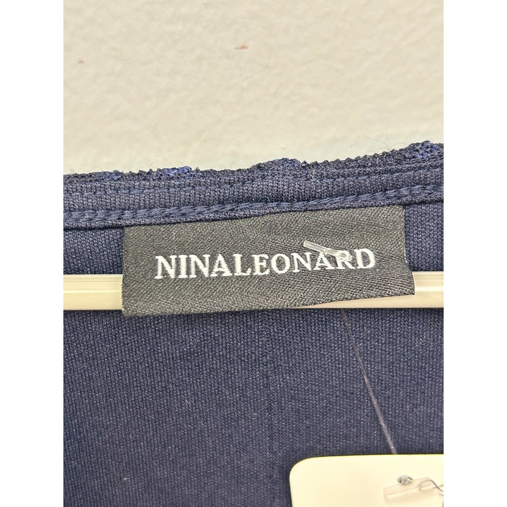 Nina Leonard Dress Womens 2X Navy Blue Floral Lace Sleeveless Shift Round Neck - Picture 4 of 10